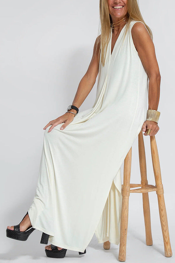 Robe Sans Manches Col en V & Manteau Long Assorti