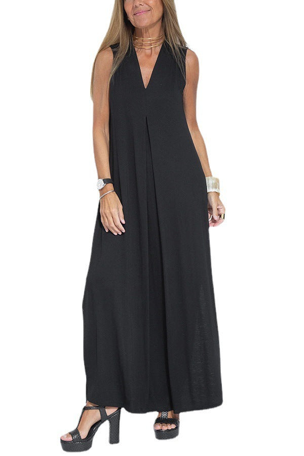 Robe Sans Manches Col en V & Manteau Long Assorti