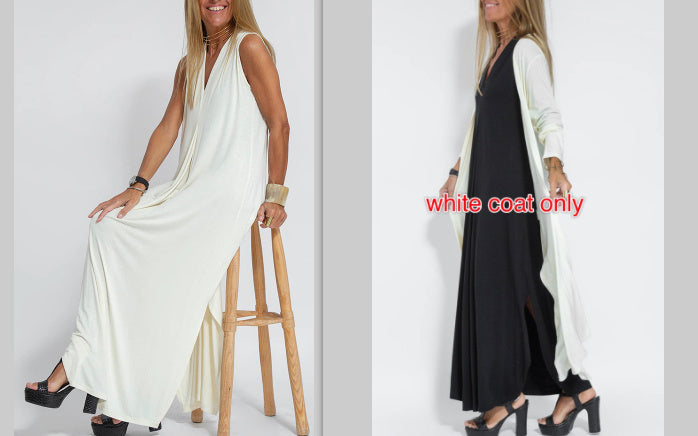 Robe Sans Manches Col en V & Manteau Long Assorti
