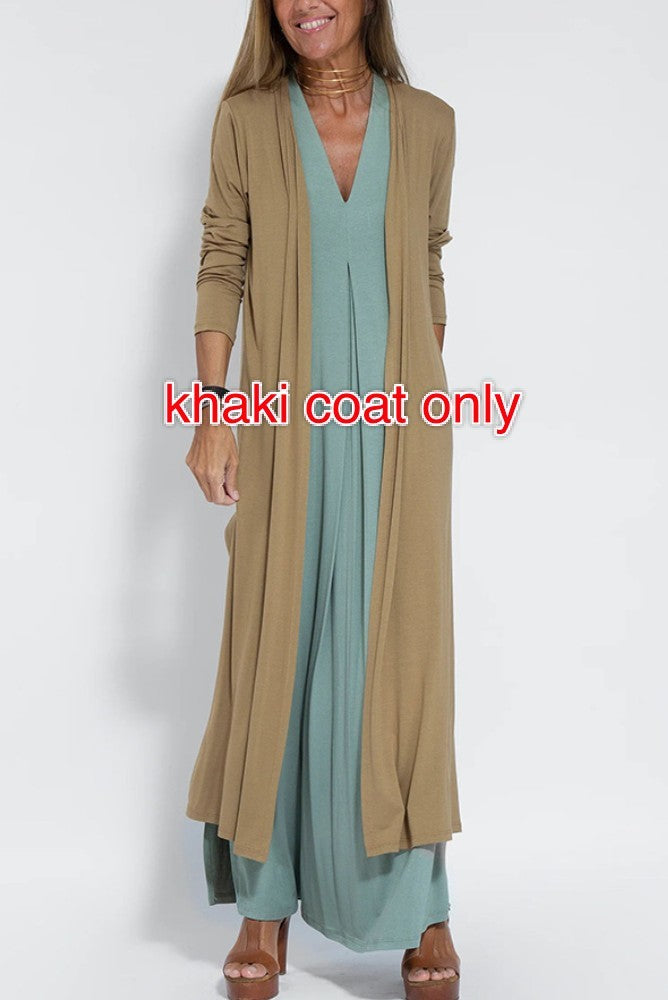 Robe Sans Manches Col en V & Manteau Long Assorti