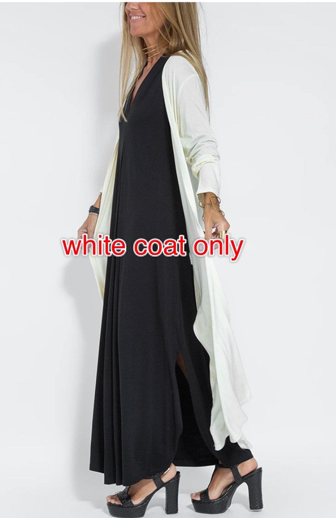Robe Sans Manches Col en V & Manteau Long Assorti