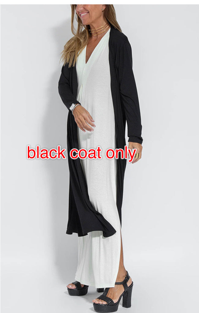 Robe Sans Manches Col en V & Manteau Long Assorti