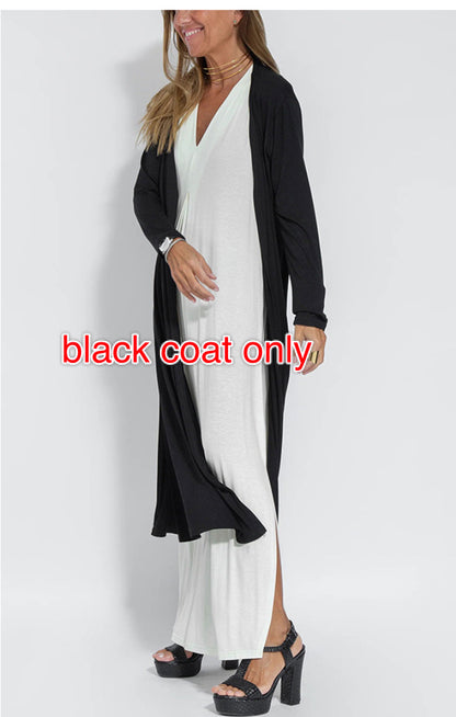 Robe Sans Manches Col en V & Manteau Long Assorti